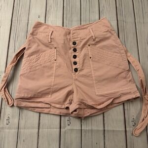 Anthro Anthropologie Pink Button Front Shorts Womens Size 14 High Rise
